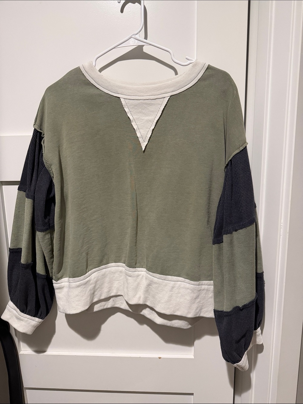 POL Olive, Cream & Black Color block Women's Sweatshirt